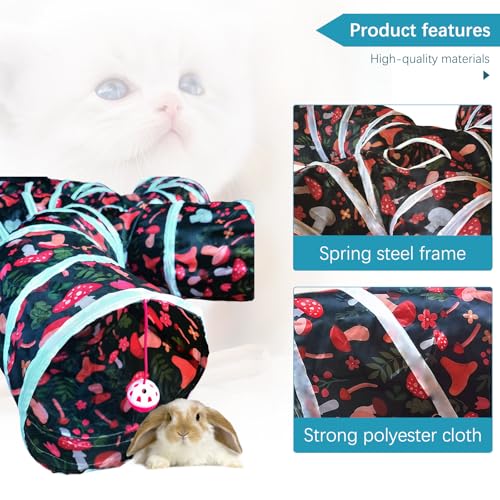Image of EGETOTA Cat Tunnel for Indoor Cats Large, with Play Ball S-Shape 5 Way Collapsible Interactive Peek Hole Pet Tube Toys, Puppy, Kitty, Kitten, Rabbit (S4 - Mushroom)