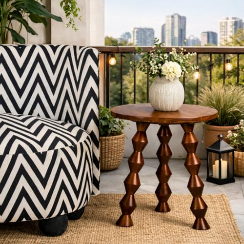 Image of Decor Corner Table Coffee Table Side Table, Round Solid Wood End Table Coffee Table Flower Stand Sofa Side for Living Room Balcony (Walnut)