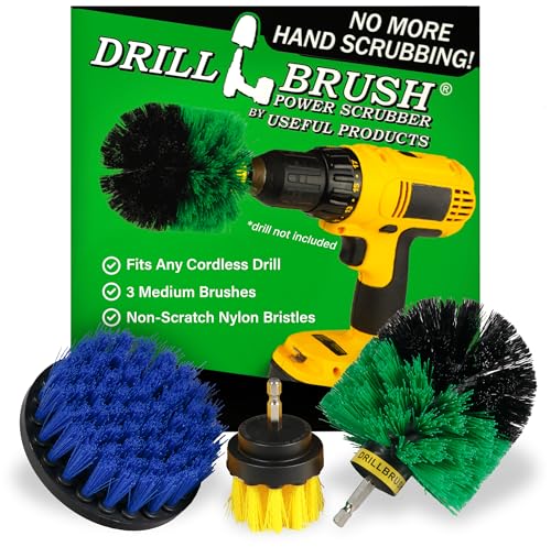 Image of Drillbrush Medium Drill Brush Attachments for Cleaning Tile, Grout, Dishes, Pots, Pans, Air Fryers, and Boat Hulls - Cordless Power Spin Scrubber Drill Attachment - Electric Dish Scrubber Spin Brushes