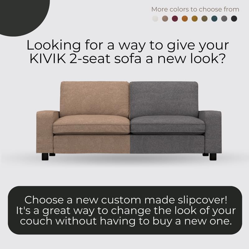 comfortly Cover for Kivik 2 Seat Sofa, Replacement Slipcover, Heavy Duty 7 pcs Cover, Soft Durable Washable Fabric, Easy to Clean & Replace (Crown - Antelope)