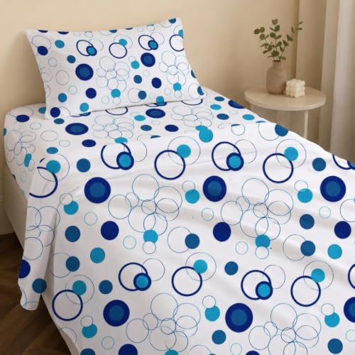 Image of IVAZA 240 TC Soft Ezyption Cotton Floral Print Single Bed Bedsheet - with 1 Pillow Covers, Hypoallergenic, Brethable, (Size- 60 x 90 Inch | White Blue
