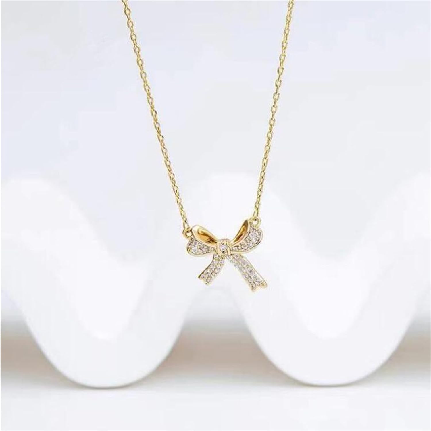 Bow Necklace for Women Bow Necklace Shiny Rhinestone Bow Pendant Necklace Dainty Jewelry - Image 7
