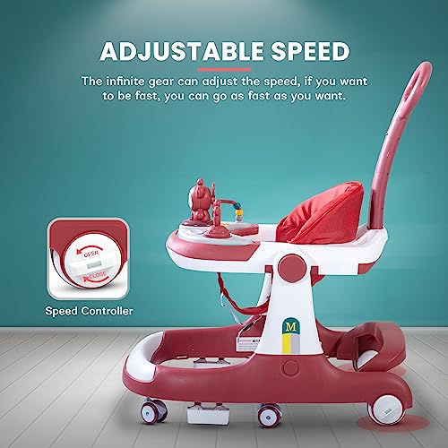 Image of Baybee Magnum 2 in 1 Baby Walker for Kids, Round Kids Push Walker with Parental Handle & Height Adjustable, Foldable Activity Walker for Baby with Musical Toy Bar for 6-18 Months Boys Girls (Red)