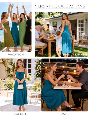 Image of YATHON Women's Summer Midi Corset Boho Dresses Spring Casual Floral Spaghetti Straps Lace Up Dress Flowy Aline Beach Sundress