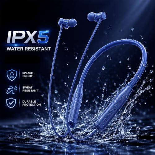 Image of Kratos N7 Bluetooth Neckband with 55H Playtime, Deep Bass, Stereo Sound, HD Calls, Magnetic Earbuds, Voice Assistant, Type-C Fast Charging, Rich Audio, Hollow Switch for Comfort & Style (Blue)