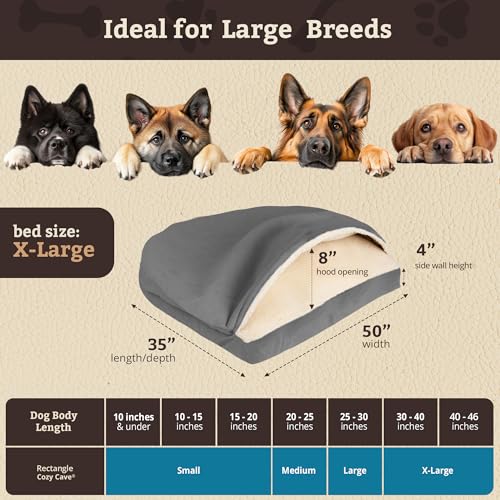Image of Snoozer Rectangle Cozy Cave Dog Bed, Hooded Dog Bed, Heather Gray (XL)