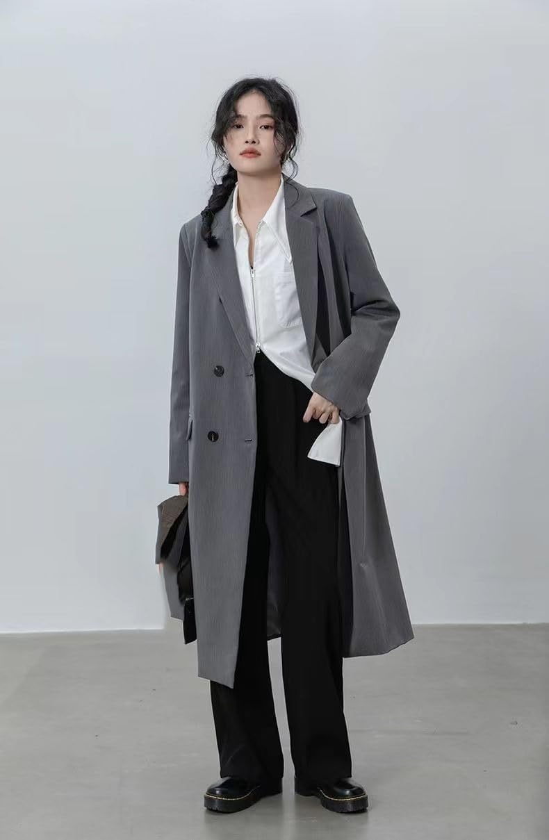 HSQIBAOER Women's Overcoats Spring Fall Retro Blazer Long Trench Coat