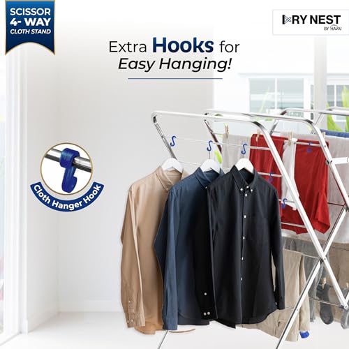 Image of HAVAI DryNest 3kg Heavy Duty Premium Cloth Drying Stand | 4-Way Foldable Stainless Steel Clothes Dryer | 20 Rods with Hanger Hooks | 30kg Load Capacity | Strong & Stable | 2 Year Warranty