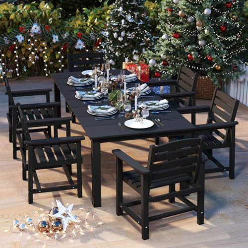 Patio Kingdom 7-Piece Black Outdoor Dining Set for 6, 75.2''