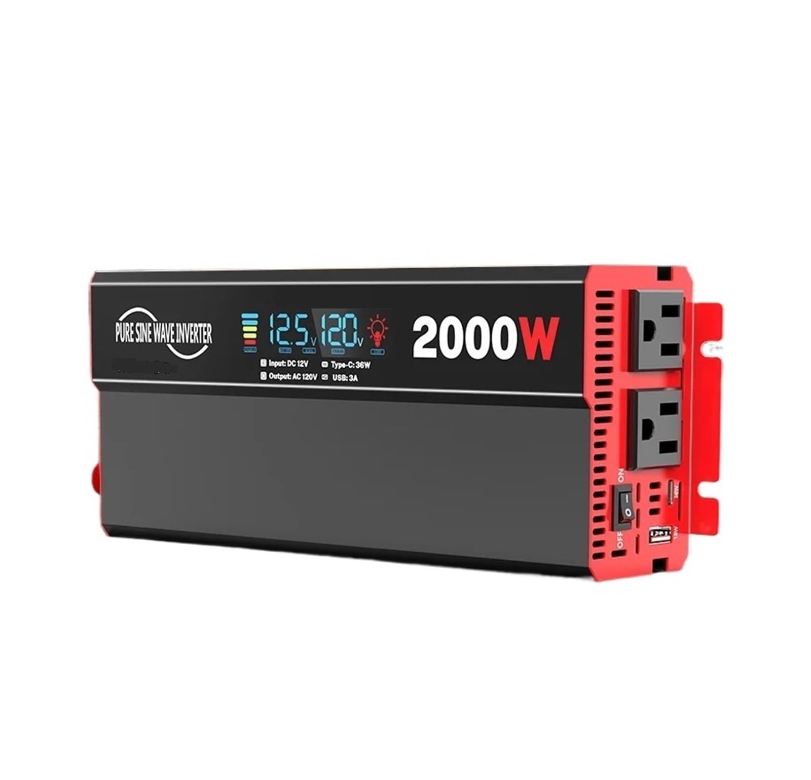 Inverter, Inverter di potenza a onda sinusoidale pura da 2000 W, CC 12 V a CA 120 V for camper, pannelli solari, campeggio