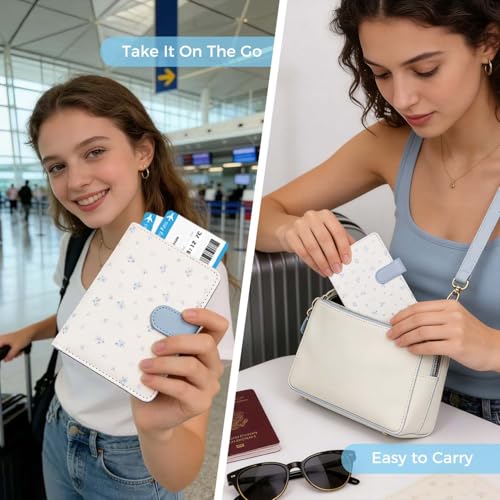 Image of Melsbrinna Rfid Passport Holder for Travel women /Men, Cute Passport Wallet Rfid Blocking Card Slots, Rfid Passport Cover /CaseTravel Wallet, Passport Book Holder (1, floral blue a)