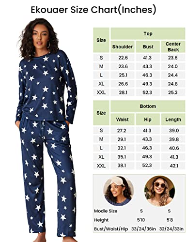 Ekouaer Women's Pajamas Cute Stars Above Nightwear Soft Knit Loungewear Set For Christmas Family Matching (Navy With Stars,S) #TOP4
