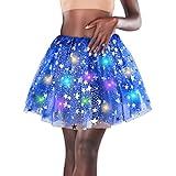 Women's LED Tutu Skirt Light Up Tutus Sparkle Skirts Layered Tulle Ballet Dance Skirt for Halloween Party Carnival Costume (Big Star Blue)