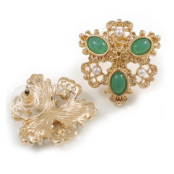 Pendientes de perlas victorianas blancas de 25 mm estilo retro dorado 2