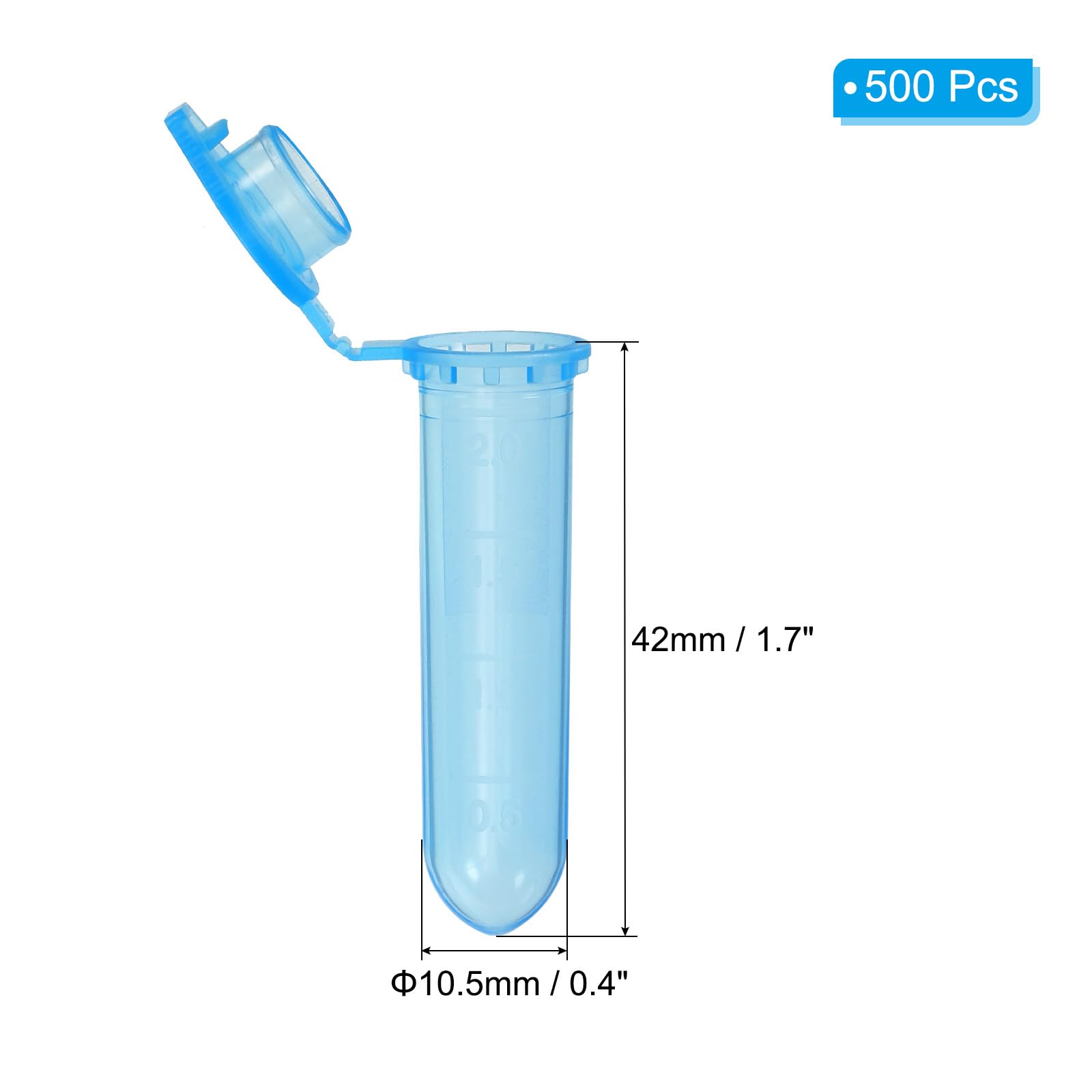 PATIKIL 2ML Tubos De Plástico Para Centrífuga, 500 Piezas Tubo Para Centrífuga De Fondo Redondo Con Tapa A Presión Y Marcas Graduadas Para Muestras De Laboratorio, Azul