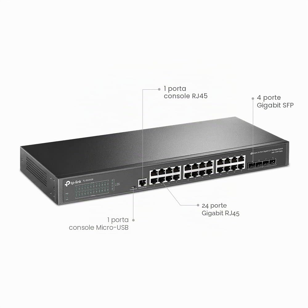 TP-Link TL-SG3428 | Switch Gigabit a 24 porte, 4 slot SFP | Omada SDN Integrated | L2+ Smart Managed | IPv6 | Instradamento statico | L2/L3/L4 QoS, IGMP e LAG | Protezione limitata a vita