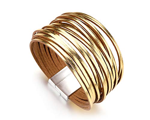 Image of Fesciory Leather Wrap Bracelets for Women, Boho Leopard Multi-Layer Crystal Beads Cuff Bracelet Jewelry