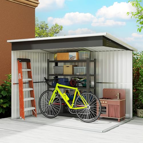 Outsunny Metall Gerätehaus 4,13 m² Geräteschuppen mit Fenster Pultdach Lüftungsöffnungen Abschließbarer Breiter Tür Bodenrahmen 260 x 177 x 190 cm wetterfest Gartenhaus Schuppen für Außenbereich Grau