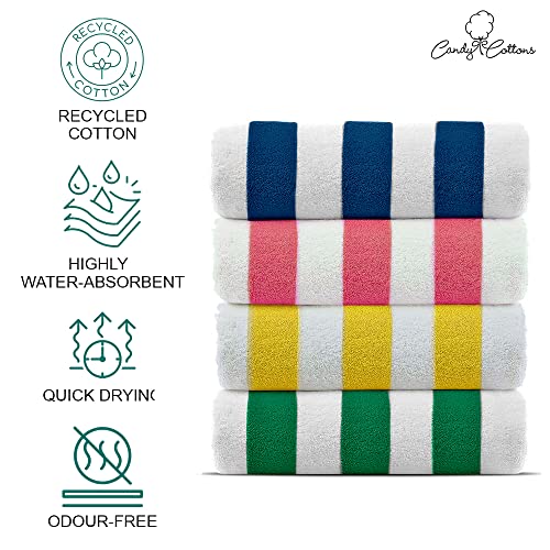 Candy Cottons 100% Cotton Cabana Stripe Beach Towel, Set Of 4 Bath Towel, Oversize Towel 30"X60” Quick Dry Towel For Bath, Travel, Swim, Pool, Hotel, Parties, Guests, Perfect For Daily Use, Asssorted #TOP1