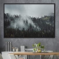 Framed Canvas Wall Art Foggy Mountains Aerial Cool Multicolor Nature Photography Realism Relax/Calm Rustic Wilderness - 16x24 inches