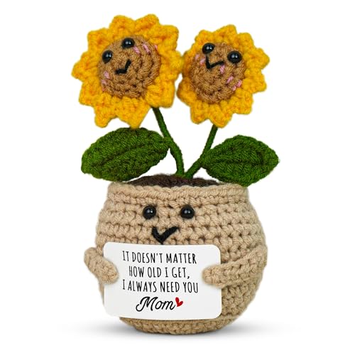 OASSIE Gifts for Mom from Daughter Son - Handmade Positive Sunflower Crochet with Card - Mom Gifts for Mothers Day, Birthday Gift for Mother in Law Mama Grandma, Emotional Support Crochet
