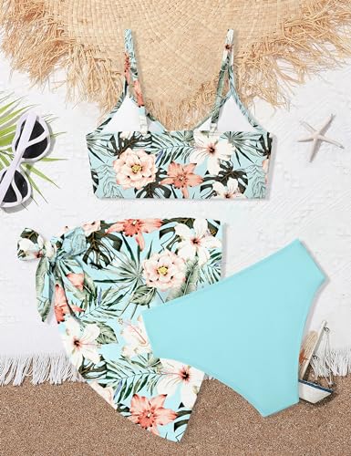 Girls Swimsuit V Neck Adjustable Straps Stylish Bikini with Cover Up 3 Piece Set Bathing Suits for Teen Girl4