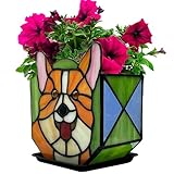 Entlityful Corgi Planter - Cute Stained Glass Dog Flower Pots, Plant Pot with Drainage, Succulent Planters, Corgi Gifts, Christmas Decorations