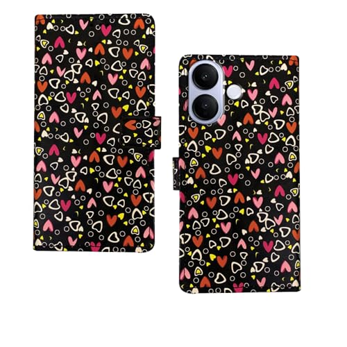 Image of amazon basics Vivo V60 Lite 5G Flip Cover | Card Pockets Wallet & Stand | Flip Cover for Vivo V60 Lite 5G (Black Hearts)