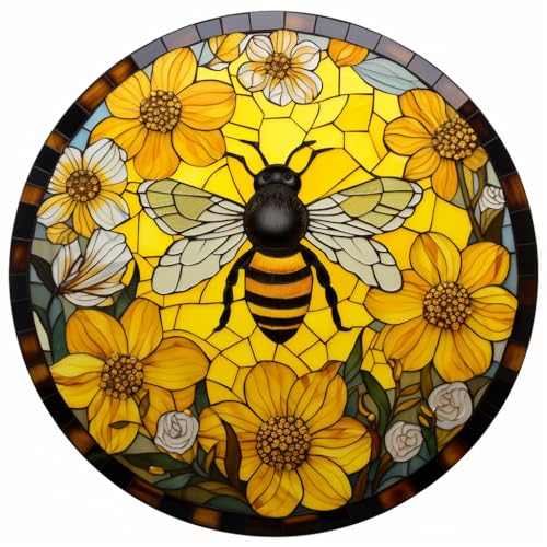 Generic CROSS-35X35-RN-38 Diy Stamped Cross Stitch Kits Stained Glass Yellow Bee Flowers cover