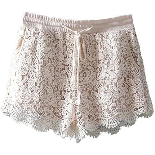 Shorts élastiques de plage confortables avec dentelle florale élégante pour femmes
