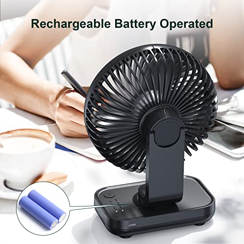 Aluan Small Desk Fan, Quiet Portable Fan, Rechargeable Battery Operated Personal Fan For Home Office Bedroom Desktop Table, 4 Speeds, Black #TOP2