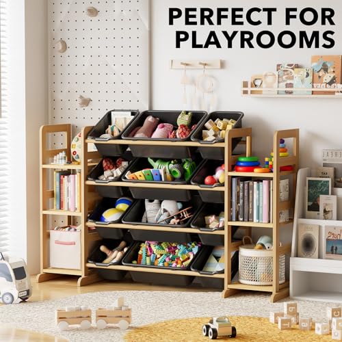 Image of SpaceAid Toy Storage Organizer with 6 Shelves and 12 Bins, Toy Organizers Storage Bookshelf, Kids Bin Shelf Toys Box Bookcase for Bedroom Playroom Organization Room Decor, True Black