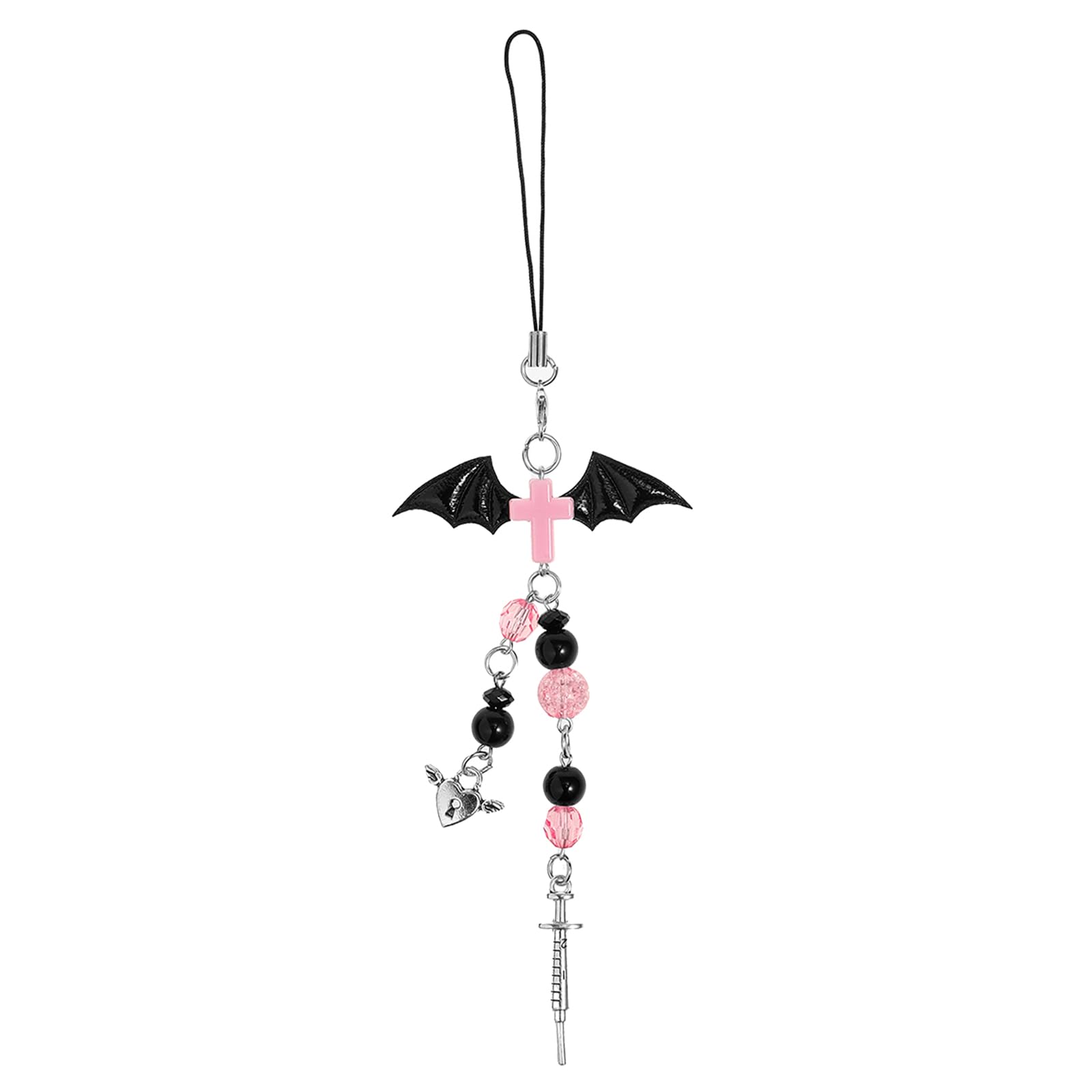 Cute Y2K Phone Charm Aesthetic Cellphone Chain Strap Lanyard For Pink Strawberry Butterfly Phone Charms for Bag Keychain Airpods Camera (Black Wing)
