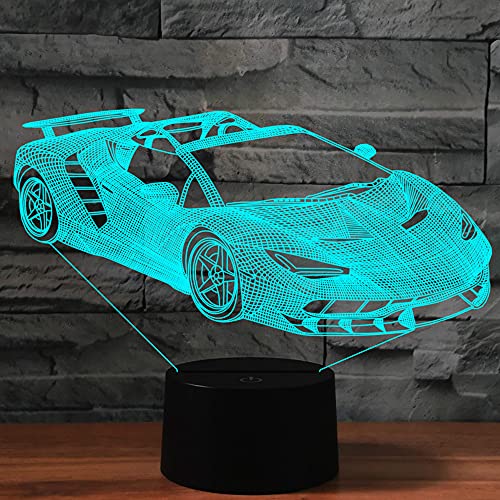 FISSEN 3D voiture LED Lampe d'illusion Optique Lampe Lumière de Nuit avec Câble USB et 7 Couleurs Décoration pour Enfant Chambre Chevet Table de Bébé...