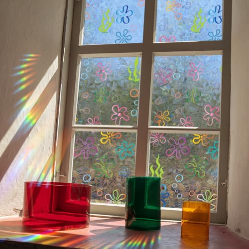 Vinilo decorativo para ventana Runtoo con efecto vitral floral grande miniatura 3