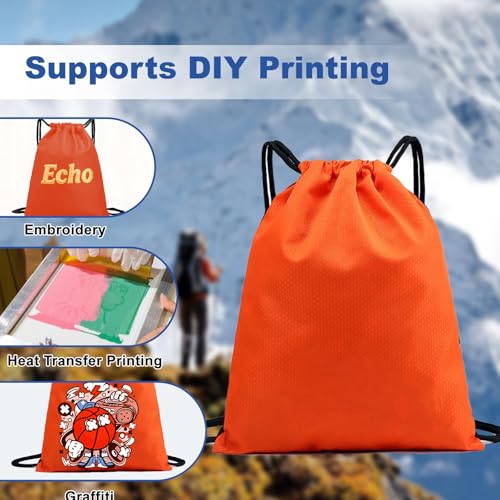 Image of 5-Pack Waterproof Drawstring Backpacks, Soccer-Texture Oxford Fabric, 16.9 inch x 13.8 inch, Lightweight 0.20 lb Each, No Eyelets, Gym & Marathon Gear Sacks(Orange)