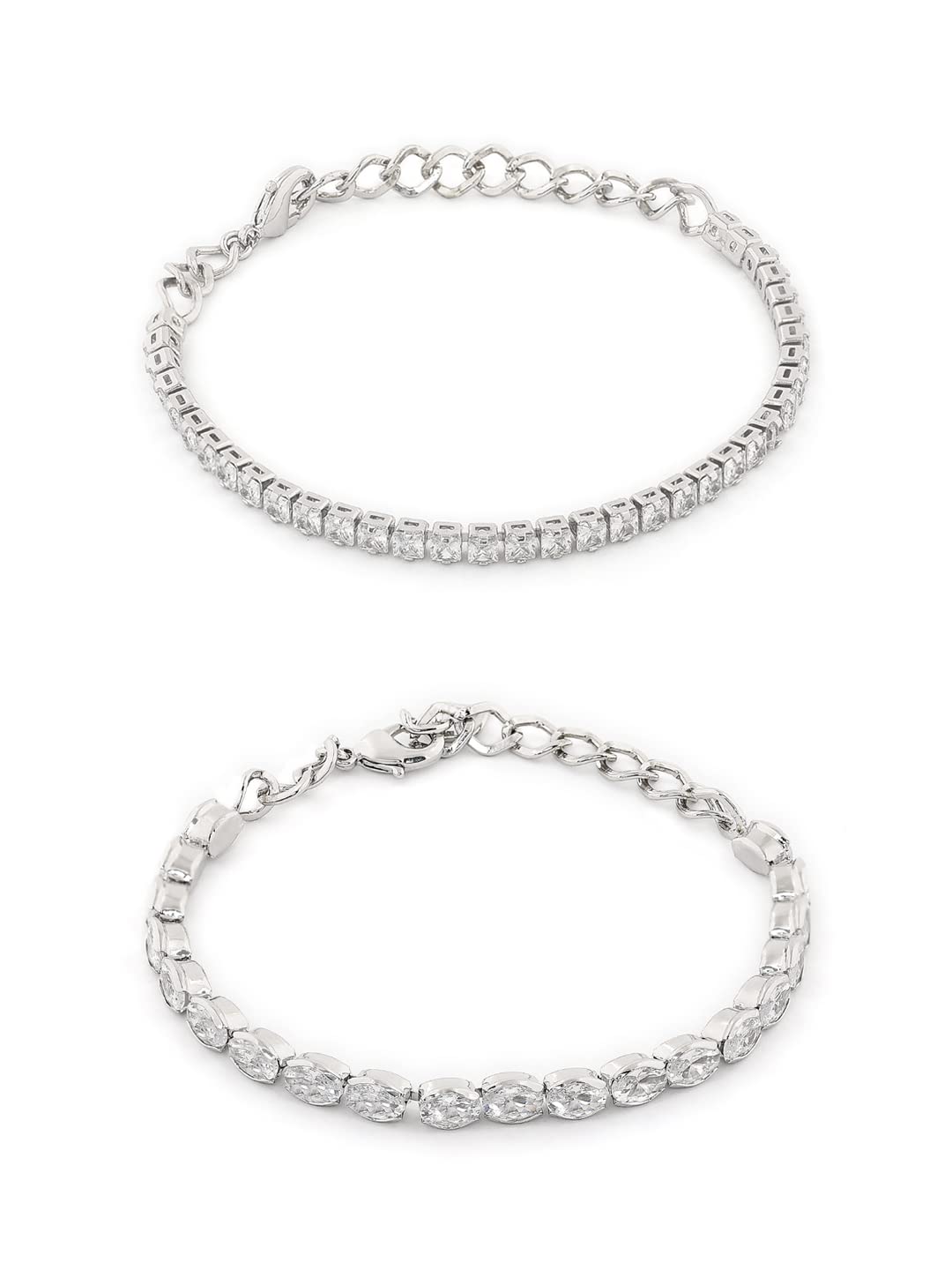 ZAVERI PEARLS Set of 2 Silver Tone Contemporary Cubic Zirconia Brass Tennis Bracelets For Women-ZPFK13466 (B09XHMJGBL) Amazon Price History, Amazon Price Tracker