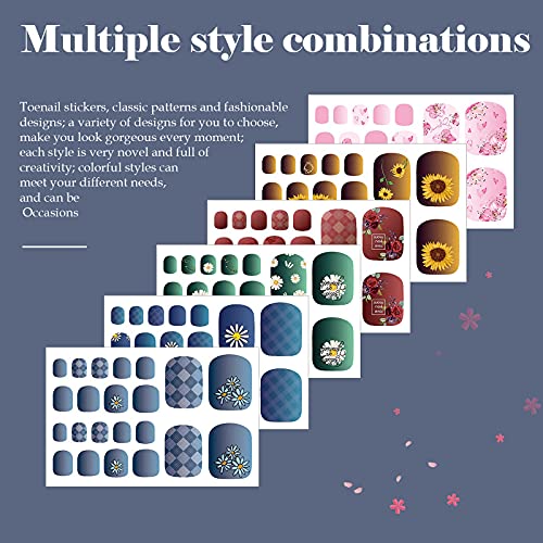 Foot Nail Sticker For Women & Girl,Water-Proof Toe Nail Decals Diy Nail Decoration Full Wraps Toenail Polish Stickers Self-Adhesive Daisy Flower False Nails Stickers (C, One Size) #TOP5