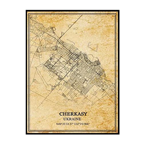 TANOKCRS Tcherkassy Ukraine Art mural Vintage impression affiche toile carte œuvre voyage Souvenir cadeau décor à la maison sans cadre 9x11 pouces