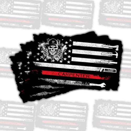 3pcs Carpenter American Flag Sticker, Patriotic Woodworker Tools Vinyl Sticker, Carpenter USA Flag Waterproof Stickers for Toolbox, Hard Hat, Helmet, Laptop, Carpenters Gift (Carpenters, 3