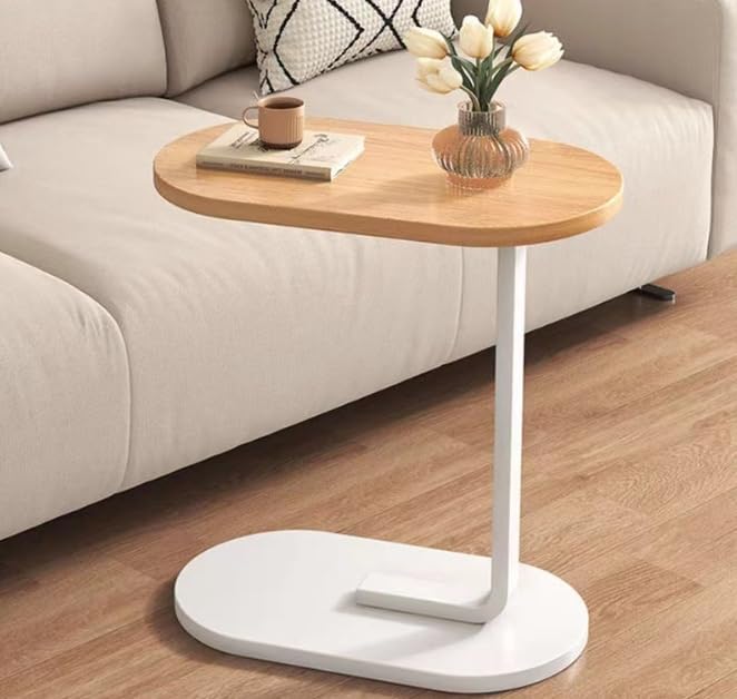 TOMVAES C-shaped End Table, Golden Frame Side Tablefor Couch Bed for TV Tray Snack Drink, Sofa Snack Side Table Easy Assembly for Small Spaces, Living Room, Bedroom, 24 Inch (Brown) (White)