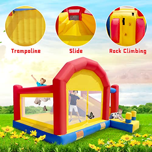 Ballsea Hüpfburg XXL - Großes Aufblasbares Schloss mit Trampolin, Rutsche & Kletterwand (ohne Gebläse)