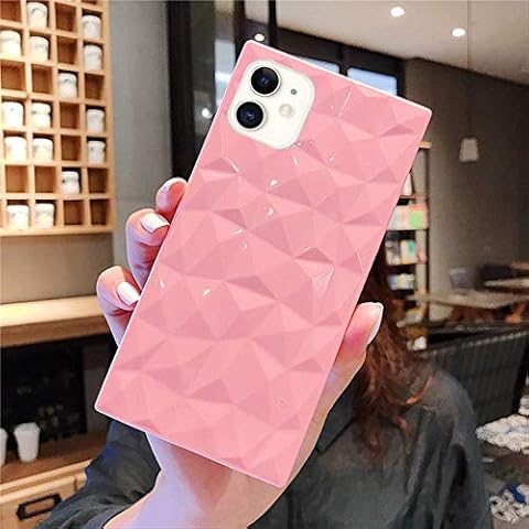 YTanazing Square iPhone 11 Case for Girls,3D Diamond Pattern Cute Candy Color Shockproof Protective Slim-fit Solid Color Flexible Soft TPU Case for iPhone 11 6.1 inch - Pink Cover