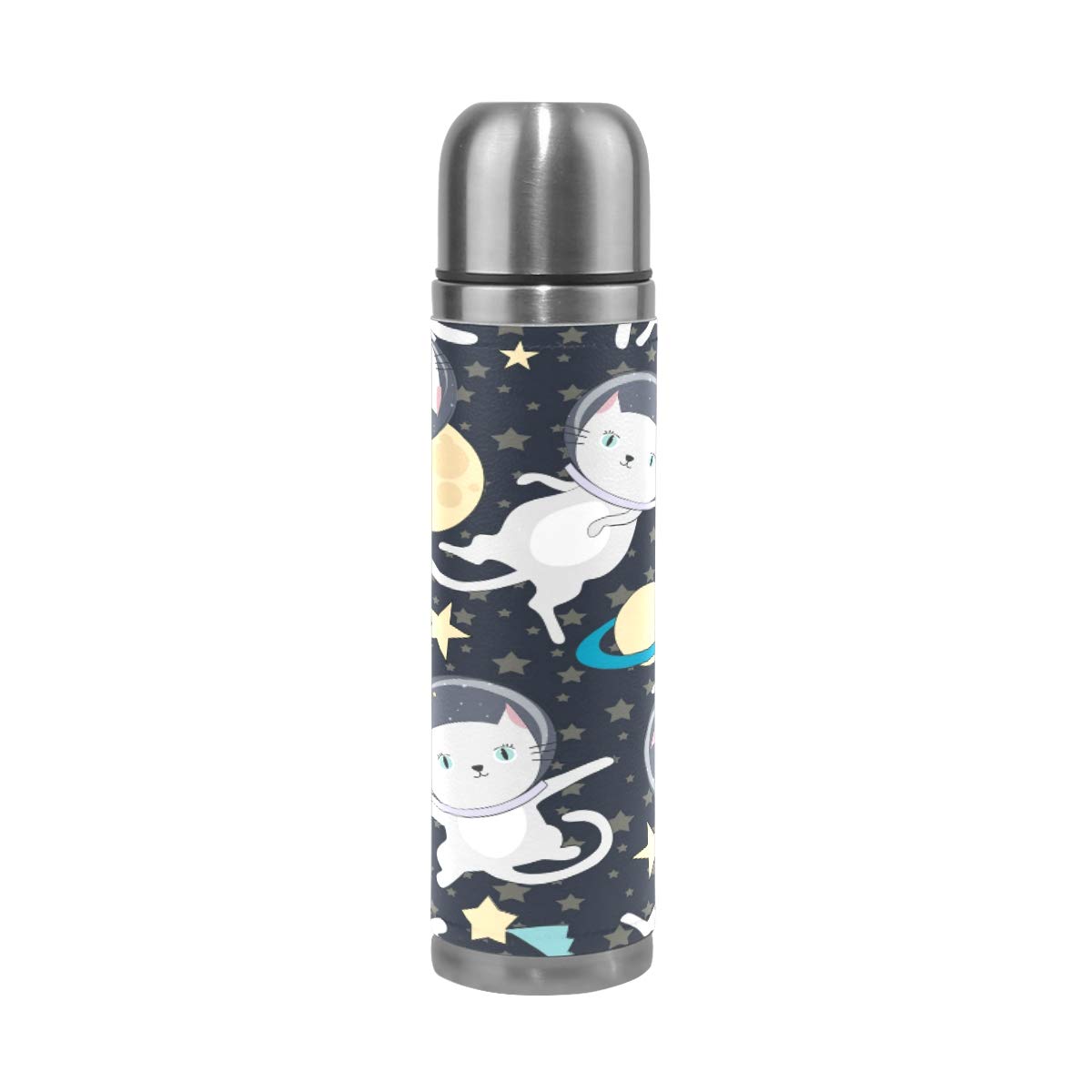Taza de viaje aislada al vacío de acero inoxidable con doble pared a prueba de fugas, botella de taza con diseño de gato astronauta, personalizable, de piel, 500 ml