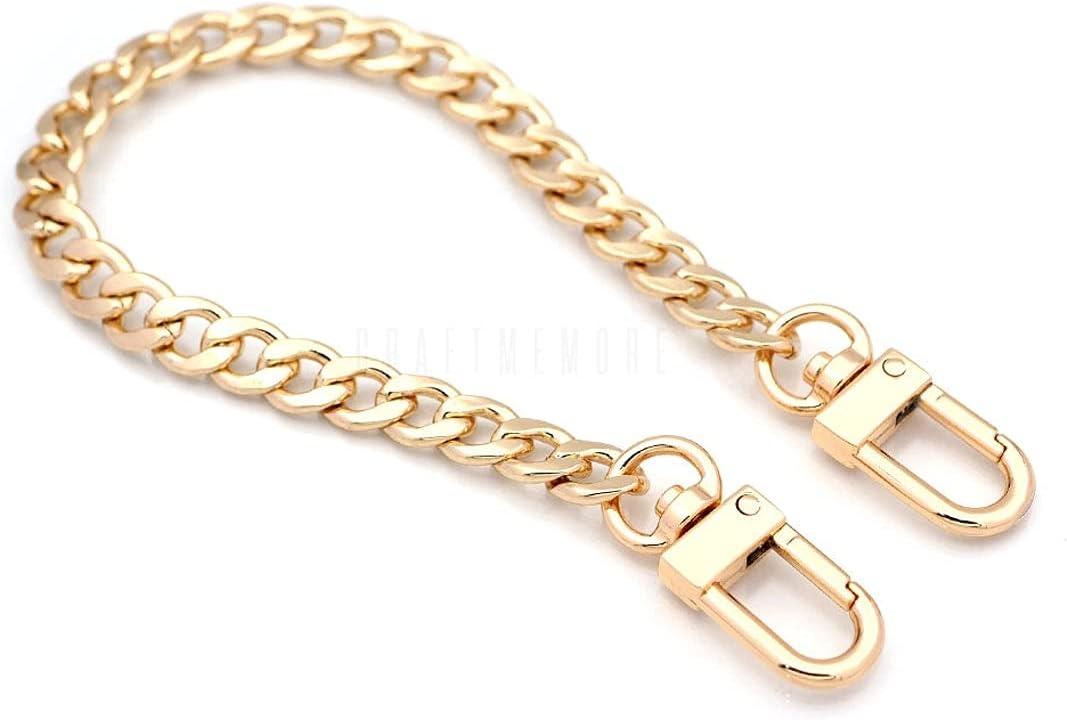 CRAFTMEMORE 8 Inches Purse Chain Handle Handbag Strap Metal Flat Curb Chain Replacement Cosmetic Clutch Mini Pochette Accessories (EM-8L, Gold) image 2