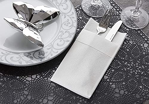 Ukeenor Disposable Dinner Napkins Cloth Like With Built-In Flatware Pocket,Wedding Party Linen Feel White Napkin, Prefolded For Silverware,Pack Of 200 #TOP3