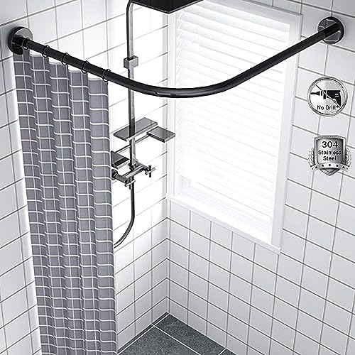 Barre de douche courbée sans perçage murale réglable noire 70-165cm