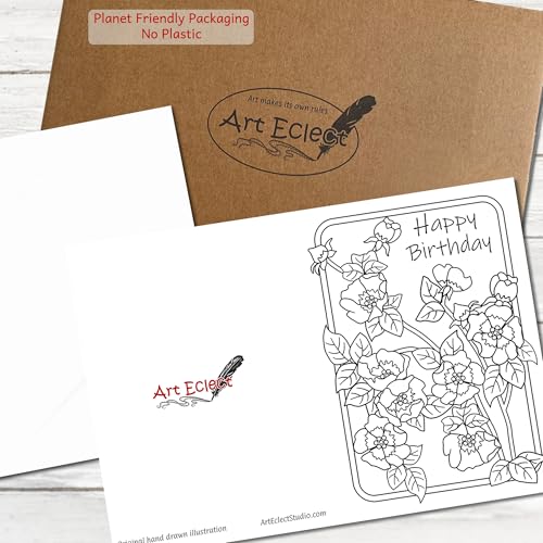 Image of Art Eclect Coloring Birthday Cards for Adults - With Envelopes