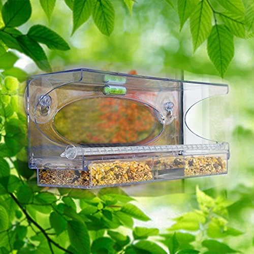 North States Nature's Yard Large Clear Choice Window Bird Feeder: Easy Fill and Clean. 2 Suction Cups, Sliding Tray and Level Indicator Included. 1 Pound Seed Capacity (4.25" x 15.5" x 5.5”, Clear)