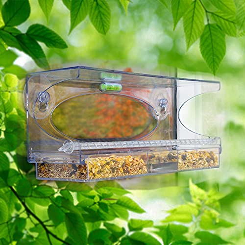 North States Nature's Yard Large Clear Choice Window Bird Feeder: Easy Fill And Clean. 2 Suction Cups, Sliding Tray And Level Indicator Included. 1 Pound Seed Capacity (4.25" X 15.5" X 5.5”, Clear) #TOP3